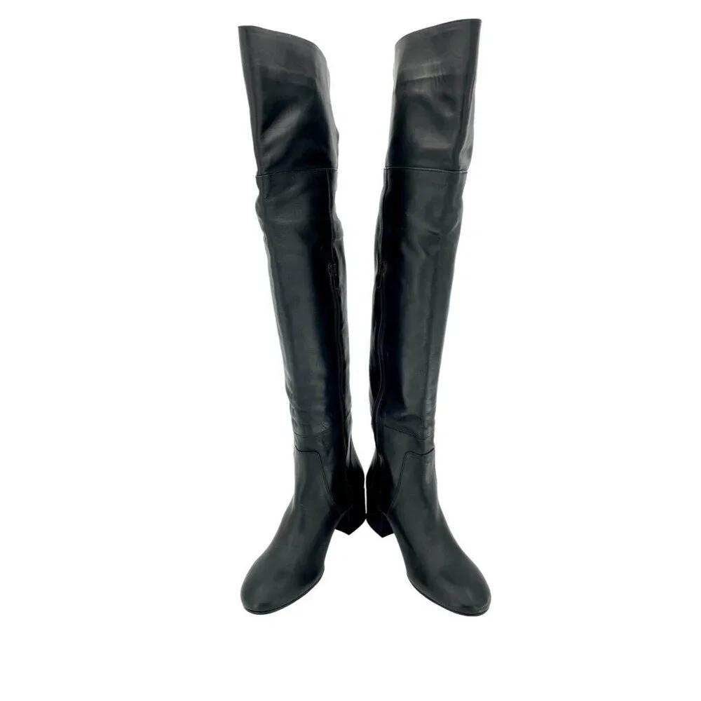 Charles David Boots Black Leather Over-The-Knee Studded Military SZ 6.5 NEW